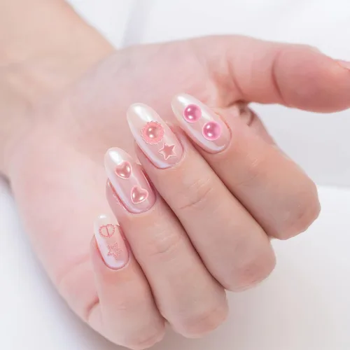Vista 6 de Beaupretty 4 bolsas de abalorios de perlas de corazón para uñas, estilo mixto, 3D, dijes de arte de uñas surtidos con forma de corazón y estrella