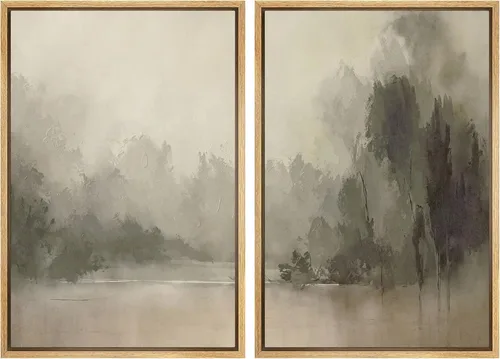 Vista 119 de Ashbrook - Set de arte de pared en lienzo enmarcado, tonos orgánicos de la tierra en beige y marrón con ilustraciones de trazos circulares, arte
