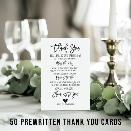 Vista 3 de Your Main Event Prints 50 tarjetas de agradecimiento de boda, perfectas para añadir a centros de mesa y decoraciones de boda para recepciones