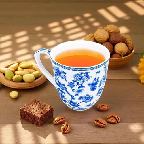 Vista 6 de Taza floral de porcelana de hueso de 14 onzas, taza de café floral para mujeres y hombres, taza de té de café de porcelana de hueso con asa cómoda