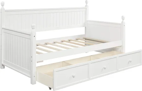 Vista 7 de Harper & Bright Designs Sofá cama de madera con tres cajones inseparables, marco de sofá cama de tamaño individual, estilo moderno para dormitorio