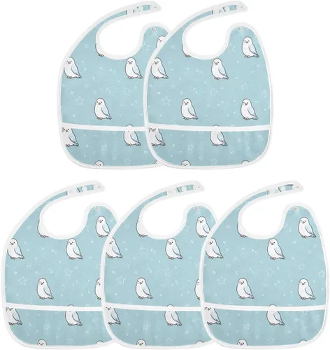 Vista 3 de Absorbent Baby Drooling Bibs with Button Snap 2 Pack Teething Feeding Cute Animal Hawk Star Pastel Blue baberos para nino paquete