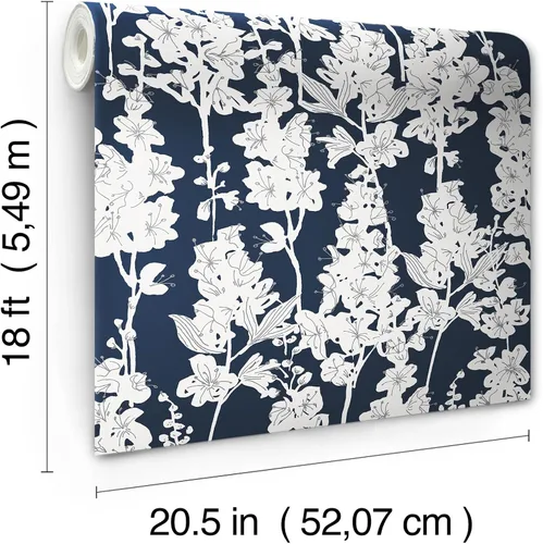 Vista 4 de By Dylan M Navy Larkspur - Papel tapiz para despegar y pegar, color azul