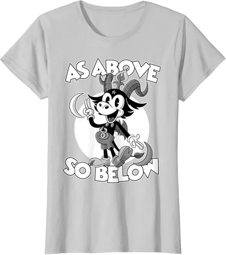 Vista 21 de Camiseta de dibujos animados retro de Baphomet Pagan As Above So Below, Negro, S