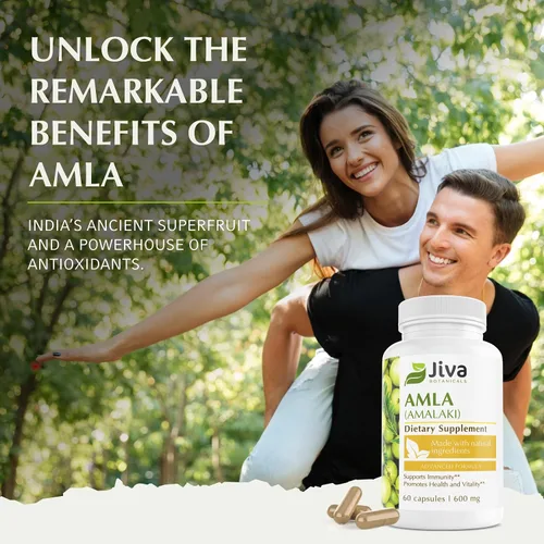 Vista 4 de Jiva Botanicals Cápsulas de Amla Vegan - Suplemento de grosella espinosa india para 60 días. Alternativa fácil de tomar en polvo de Amla. También