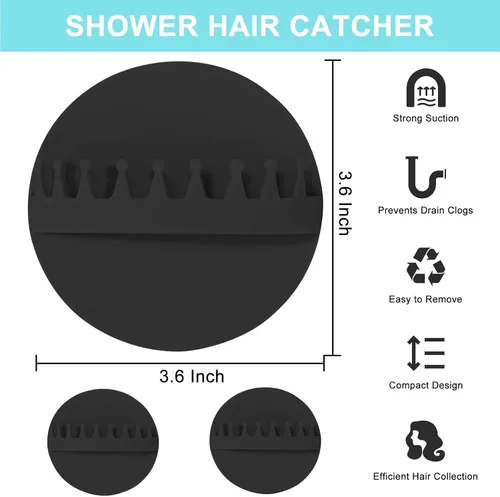 Vista 6 de Colector de cabello con succión para montaje en pared, 2 piezas, trampa para drenaje de ducha, recolector de pelo reutilizable para pared de ducha