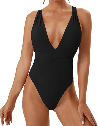 Vista 4 de Traje de baño de una pieza para mujer con control de abdomen y cuello en V, traje de baño sin espalda