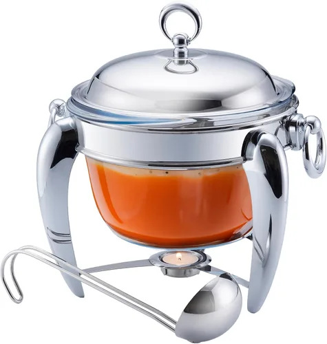 Vista 7 de 3 QT Calentador de Alimentos Plato de Chafing Set Buffet Bandeja de servir de vidrio Chafer