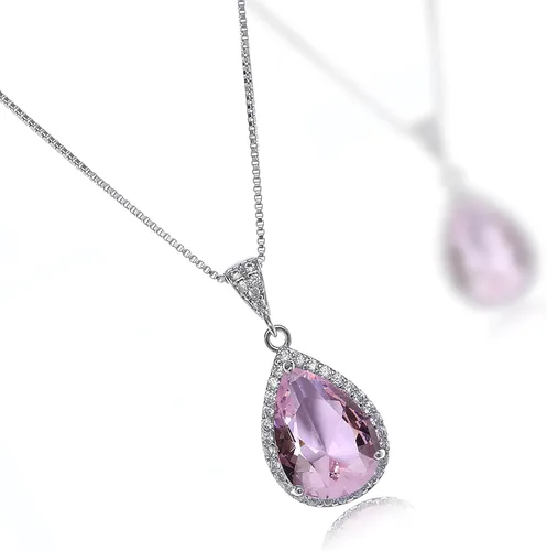 Vista 54 de Conjunto de joyería para boda, aretes de lagrima y collar con dije de circonio cúbico