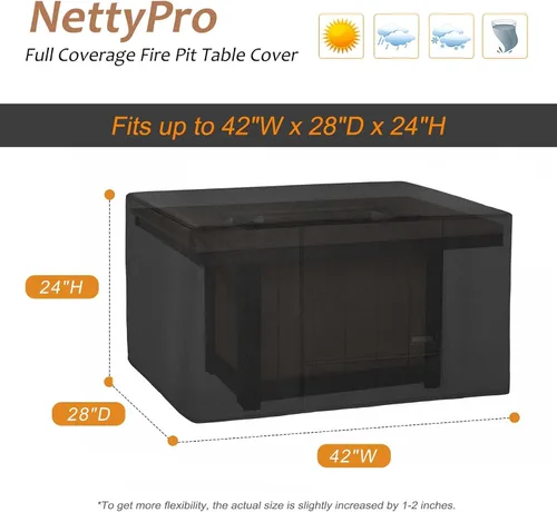 Vista 2 de Cubierta para Hoguera NettyPro Rectangular Impermeable para Chimenea al Aire Libre para Mesa de Hoguera de Gas Propano Rectangular, 42 x 24 x 24