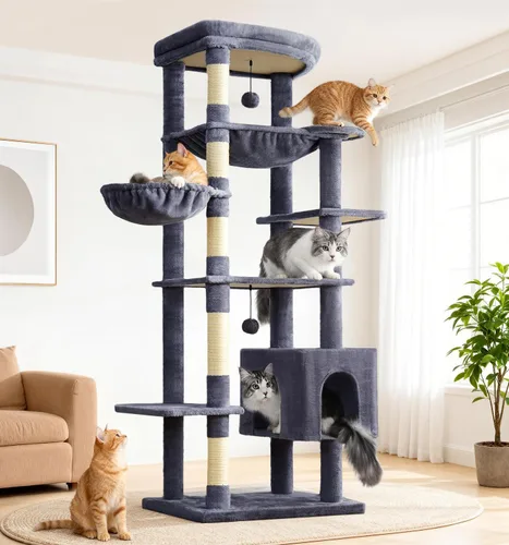 Vista 10 de Made4Pets - Árbol alto para gatos, torre de árbol de gato de 71 pulgadas para gatos de interior grande y adulto, torre de felpa de varios niveles