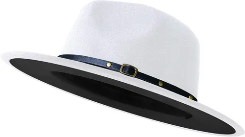 Vista 17 de Sombreros de ala ancha tipo Fedora para mujeres y hombres, sombrero de vestir de dos tonos, sombrero de fieltro tipo Panamá en dos tallas para Negro