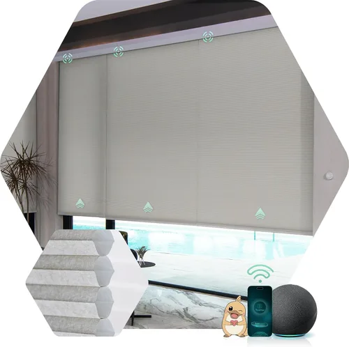 Vista 17 de Yoolax Persianas Celulares Motorizadas Compatibles con Alexa, Persianas Motorizadas Blackout Inteligentes de Panal para Ventanas, Persianas