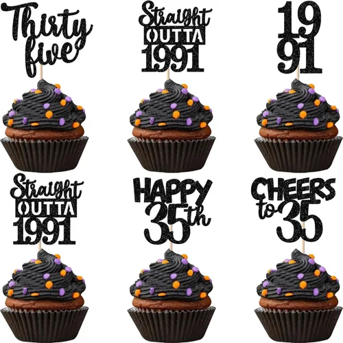 Vista 16 de 30 piezas negras para cupcakes de 10.º cumpleaños con purpurina Ten Happy 10 Straight Outta 2016 para saludos a 10 años 10 cumpleaños, boda Negro