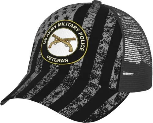 Vista 7 de Sombrero de camionero veterano de la policía militar de los Estados Unidos, gorra de béisbol de malla para hombres o mujeres al aire libre