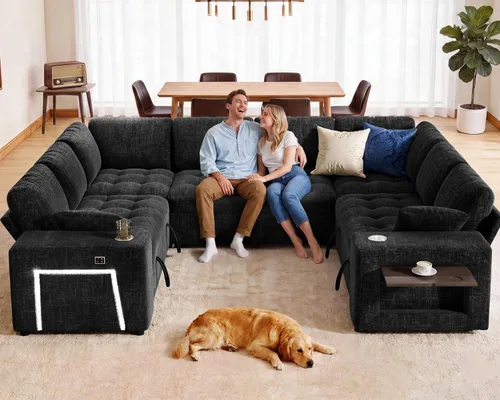 Vista 6 de Sofá modular modular de 8 asientos en forma de L de 111 pulgadas con cama Negro