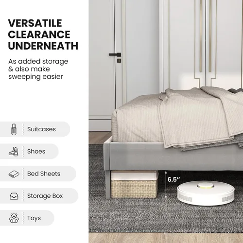 Vista 7 de Giantex Base de cama de terciopelo de tamaño matrimonial con cabecero, moderna plataforma tapizada, base de colchón con 12 listones de madera
