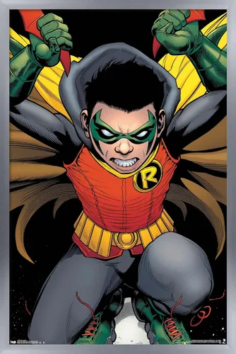 Vista 9 de Trends International DC Comics - Póster de pared de Robin - Damian Wayne, 14.725 x 22.375 pulgadas, versión enmarcada de madera de granero