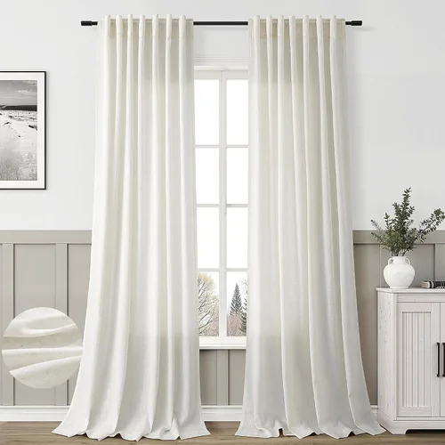 Vista 34 de Aersas Aqua Green Linen Curtains 84 Inches Long 2 Panels Set Back Tab Rod Pocket Living Room Curtain Farmhouse Rustic Light Filtering Hook Drapes