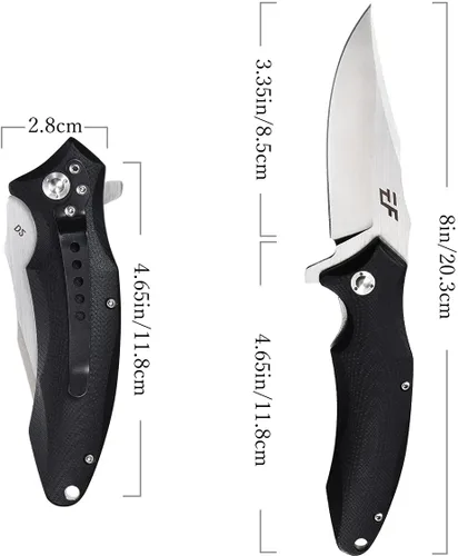 Vista 2 de Eafengrow EF339 Cuchillo plegable Hoja D2 y mango G10 con clip Cuchillos plegables para acampar Cuchillos de bolsillo al aire libre (negro)