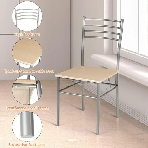 Vista 5 de Juego de mesa de comedor moderno para 4, juego de mesa de comedor con mesa de cristal, marco de metal y asiento de madera, mesa de cocina de 5