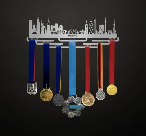 Vista 2 de Allied Medal Hangers World Marathon Majors (Cityscape) (18 pulgadas de ancho con 7 barras colgantes) - Estante de exhibición para colgar medallas