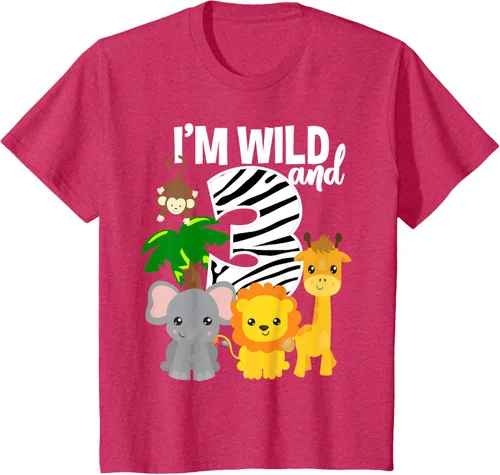 Vista 63 de Camiseta de cumpleaños con temática de zoológico de I'm Wild and 3, Negro, S