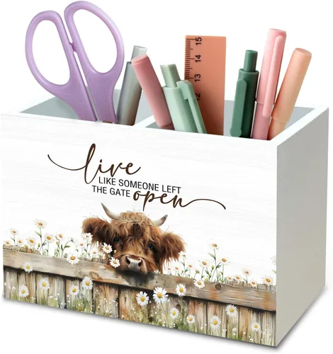 Vista 29 de DILSJ Organizador inspirador de 2 compartimentos para lápices, organizador para escritorio, amantes de los pollos regalos para mujeres, Live Like