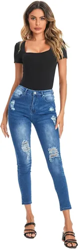 Vista 6 de Verdusa Womens Short Sleeve Square Neck T-Shirt Basic Solid Slim Fitted Top Tee