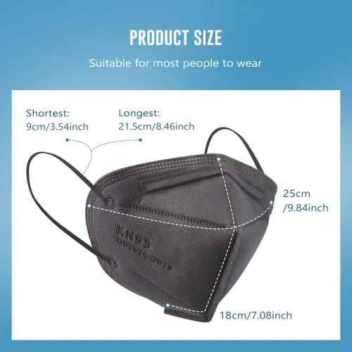Vista 4 de WWDOLL KN95 - Paquete de 100 mascarillas KN95 desechables transpirables de 5 capas para protección de adultos, color gris