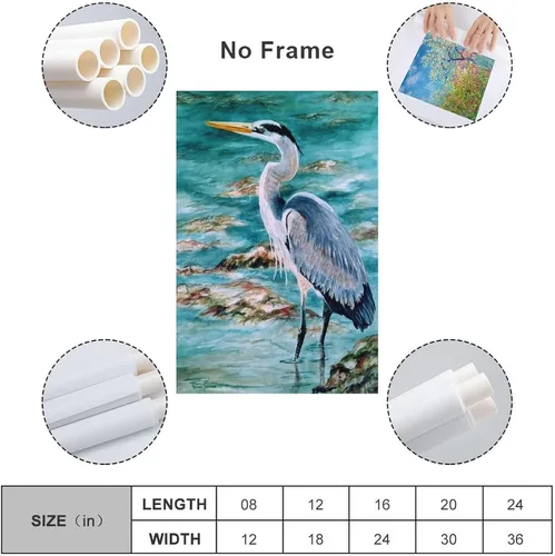 Vista 2 de Lienzo de arte de aves marinas, pintura al óleo, pintura al óleo, arte de pared de garza azul, decoración de habitación, estética, animal, pósteres