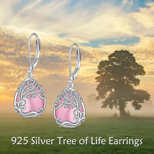 Vista 53 de Aretes colgantes con forma de lágrima de filigrana de piedra lunar de plata de ley 925 con cierre de palanca para mujer, regalos de joyería