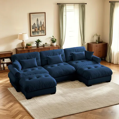 Vista 70 de Sofá biplaza de 93.7 pulgadas, sofá modular de 2 plazas, sofás seccionales grandes de color beige y blanco para sala de estar, juego de sofá