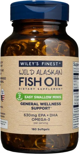 Vista 2 de Wiley's Finest Wild Alaskan Fish Oil Easy Swallow Minis - Suplemento de aceite de pescado omega-3 para adultos y niños - Suplemento natural de doble