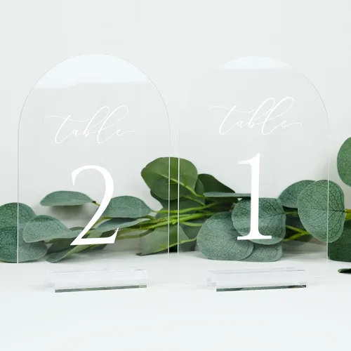 Vista 3 de Números de mesa de arco transparente para boda, mesa de acrílico arqueada de 5 x 7 pulgadas, números 1-10 con soportes, letrero de arco de acrílico