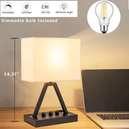 Vista 7 de Briever - Lámpara de mesa de control táctil, lámpara de escritorio regulable de 3 vías con USB C y USB A y tomacorriente AC, lámparas de noche