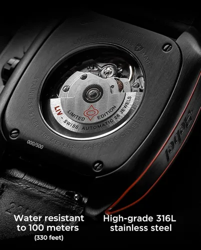 Vista 3 de LIV Rebel-AR Swiss Automatic Elaboré Grade 26-Jewel Movement - 420 mm Rectangular Curved Case- IP Surgical Grade 316L Stainless Steel-Multi-Layer