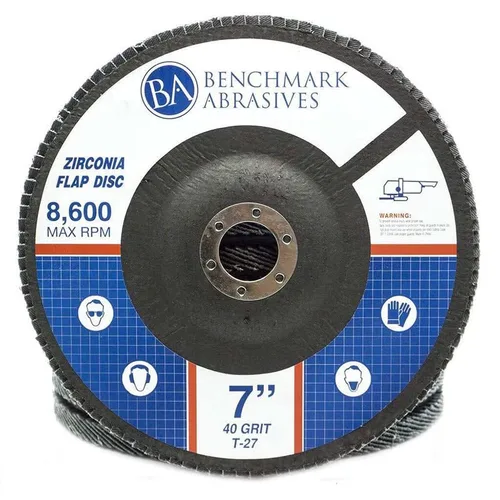 Vista 3 de Benchmark Abrasives Discos de solapa tipo 27 de circonita jumbo de alta densidad de 7 x 7/8 pulgadas para amoladora angular, discos de lijado de 7