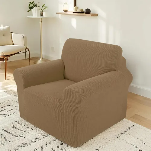 Vista 10 de Funda elástica para sofá, lavable, protector de muebles con espuma antideslizante y parte inferior elástica para niños, perros (sofá biplaza/beige)