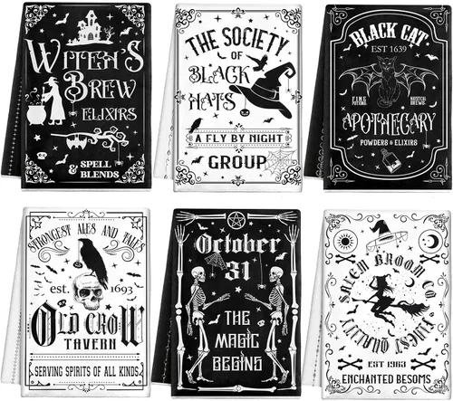 Vista 9 de Ganeen Juego de 6 toallas de mano de Acción de Gracias con texto en inglés «Hello Fall» en blanco y negro, vintage, calabaza, camión, motero