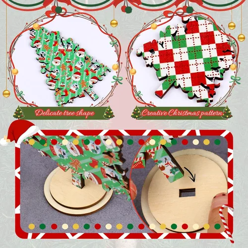 Vista 4 de 5 piezas de decoración rústica de madera para árbol de Navidad, centro de mesa independiente para mantel del hogar o bandeja escalonada