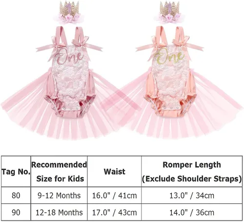 Vista 7 de ODASDO Conjunto de ropa de 2 piezas para bebé niña para primer cumpleaños con encaje y tutú de tul con diadema, conjunto de ropa de 2 piezas