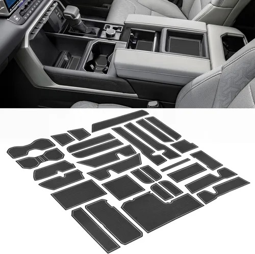 Vista 9 de Forro personalizado para accesorios Toyota Tundra 2022 2023 2024 2025 2026, insertos para portavasos, alfombrillas para consola central