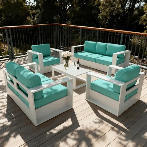 Vista 18 de LayinSun - Juego de muebles de exterior de aluminio de gran tamaño de 5 piezas con mesa auxiliar Negro/Gris oscuro