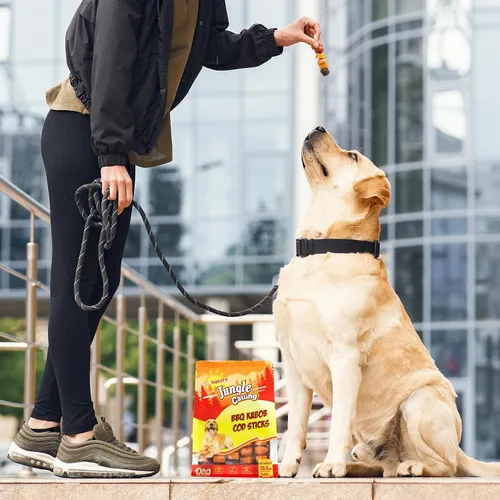 Vista 9 de Jungle Calling Kabob Bacalao Stick para perros medianos y grandes, masticables sin cuero crudo
