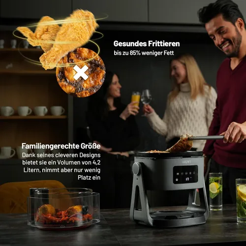Vista 4 de Lauben Glass&Grill - Freidora de aire 3 en 1 5500BG, freidora de aire caliente de 5.5 L de capacidad, freidora de vidrio, 6 programas + ajuste