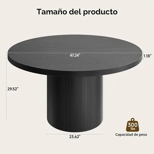 Vista 2 de ONBRILL Mesa de comedor redonda de 47 pulgadas para 4-6, color negro Mesa de cocina circular con base acanalada, mesas modernas de granja