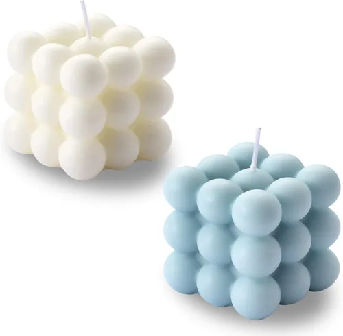 Vista 8 de ACITHGL Bubble Candle - Cubo de cera de soja para decoración del hogar, juego de velas perfumadas de 2 piezas (blanco + rosa)