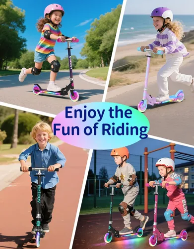 Vista 7 de BELEEV V1 Patinetas para niños, patineta plegable de 2 ruedas para niños y niñas, 3 alturas ajustables, ruedas iluminadas, patineta ligera