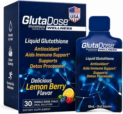 Vista 10 de GlutaDose Suplemento líquido de glutatión, L glutatión líquido con acerola y zinc, sabor natural a bayas de limón, fórmula antioxidante sin azúcar